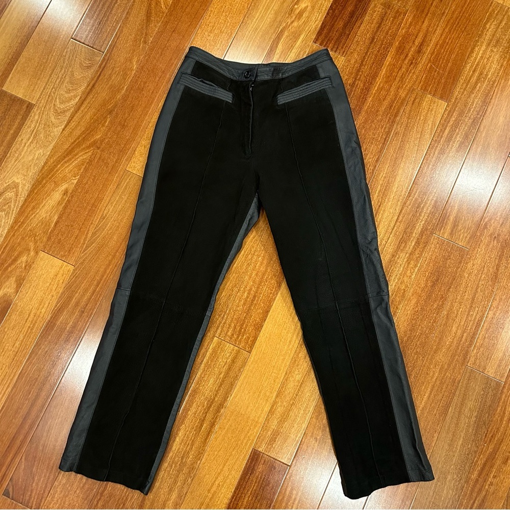 Black genuine Suede and leather Hight waisted Marie Claire pants size 9